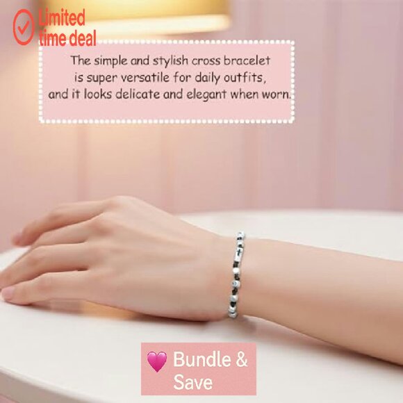 Adjustable Cross Bracelet Set, Copper & Silver Beads, Mother Daughter Gift - Picture 5 of 8